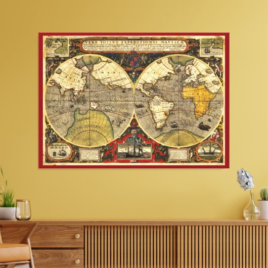 Antiek Wereldkaart #2 Canvas Afdruk (Insitu (Woonkamer))