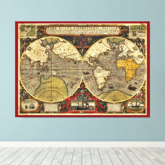 Antiek Wereldkaart #2 Canvas Afdruk (Insitu (Houten vloer))