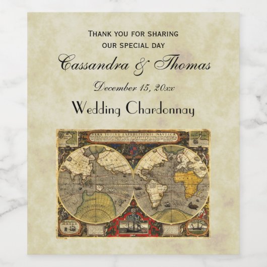 Antiek Wereldkaart #2, Onderdruk BG #3 Wijnlabels Wijn Etiket (Enkel label)