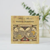 Antiek Wereldkaart #2, Onderdruk BG SQ Wedding Kaart (Staand voorkant)