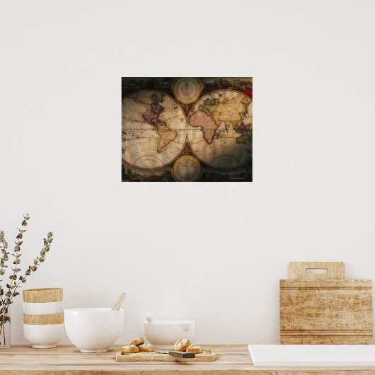 ANTIEK WERELDKAART 2 POSTER (Keuken)