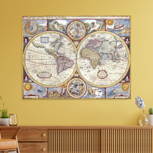 Antiek Wereldkaart #3 Canvas Afdruk (Insitu (Woonkamer))