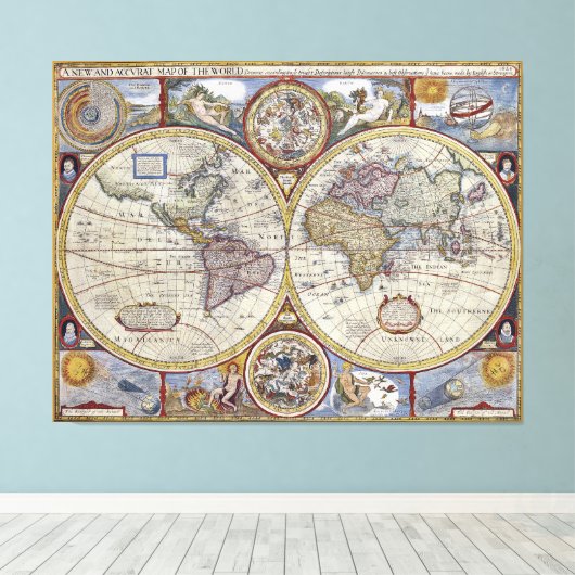 Antiek Wereldkaart #3 Canvas Afdruk (Insitu (Houten vloer))