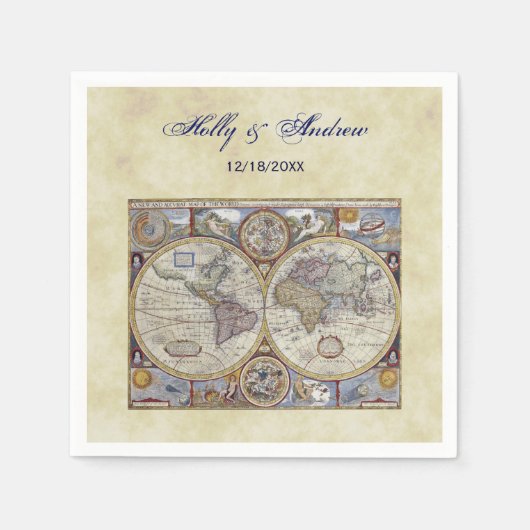 Antiek Wereldkaart #3, Onderdruk BG #3 Servet (Voorkant)