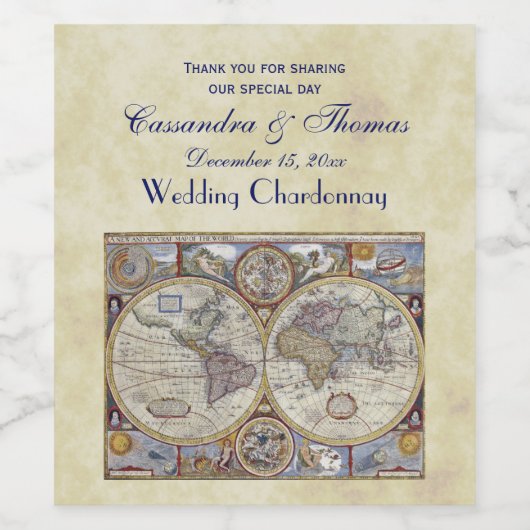 Antiek Wereldkaart #3, Onderdruk BG #3 Wijn Etiket (Enkel label)