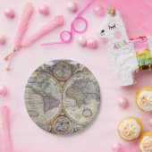 Antiek Wereldkaart #3 Papieren Bordje (Feest)