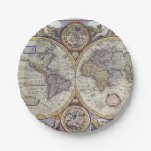 Antiek Wereldkaart #3 Papieren Bordje (Voorkant)
