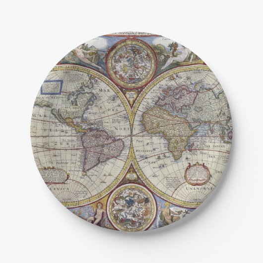 Antiek Wereldkaart #3 Papieren Bordje (Voorkant)