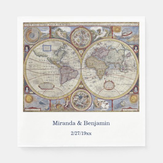 Antiek Wereldkaart #3 Servet (Voorkant)