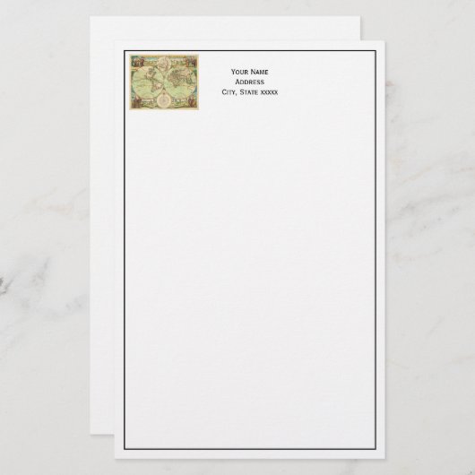 Antiek Wereldkaart #4 Briefpapier (Voorkant / Achterkant)