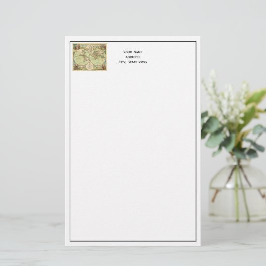 Antiek Wereldkaart #4 Briefpapier (Staand voorkant)