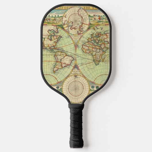 Antiek Wereldkaart #4 Pickleball Paddle (Voorkant)