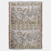 Antiek Wereldkaart aangepaste monogram gootdeken Deken (Voorkant Verticaal)