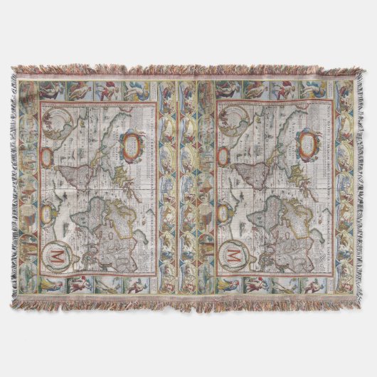 Antiek Wereldkaart aangepaste monogram gootdeken Deken (Voorkant)