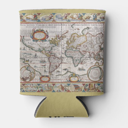 Antiek Wereldkaart aangepaste monogram koelbox Blikjeskoeler (Voorkant)