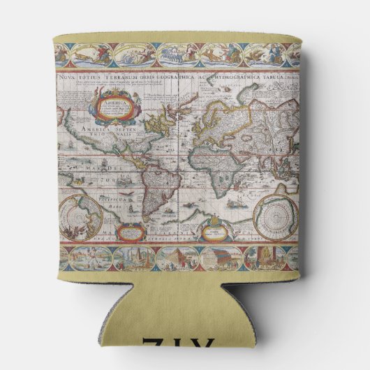Antiek Wereldkaart aangepaste monogram koelbox Blikjeskoeler (Achterkant)