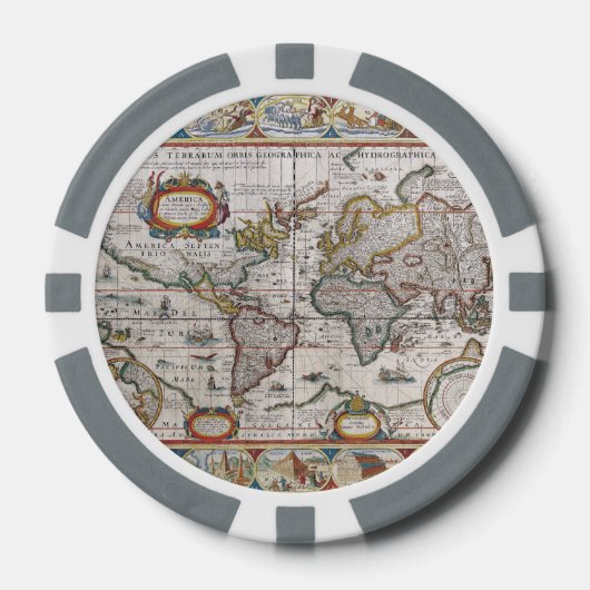 Antiek Wereldkaart aangepaste poker chips (Voorkant)