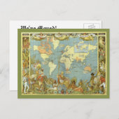 Antiek Wereldkaart,  adreswijziging Aankondigingskaart (Voorkant / Achterkant)