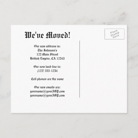 Antiek Wereldkaart,  adreswijziging Aankondigingskaart (Achterkant)