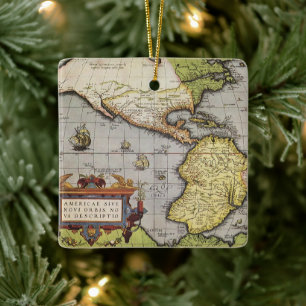 Antiek Wereldkaart Amerika, 1570 Keramisch Ornament
