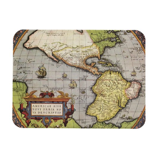 Antiek Wereldkaart Amerika, 1570 Magneet (Horizontaal)