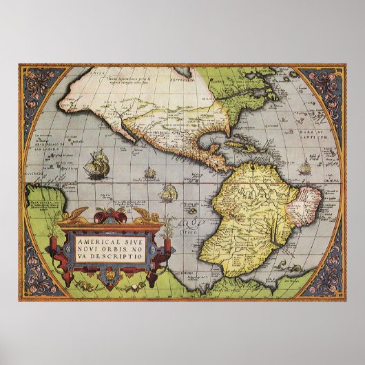 Antiek Wereldkaart Amerika, 1570 Poster (Voorkant)
