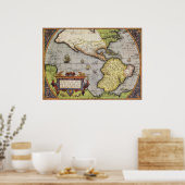 Antiek Wereldkaart Amerika, 1570 Poster (Keuken)