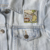 Antiek Wereldkaart Amerika, 1570 Vierkante Button 5,1 Cm (In situ)