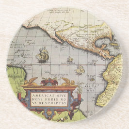 Antiek Wereldkaart Amerika, 1570 Zandsteen Onderzetter