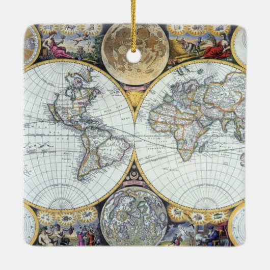 Antiek Wereldkaart, Atlas Maritimus van John Selle Keramisch Ornament (Achterkant)