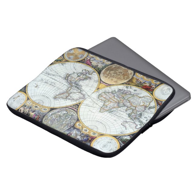 Antiek Wereldkaart, Atlas Maritimus van John Selle Laptop Sleeve (Voorkant top)
