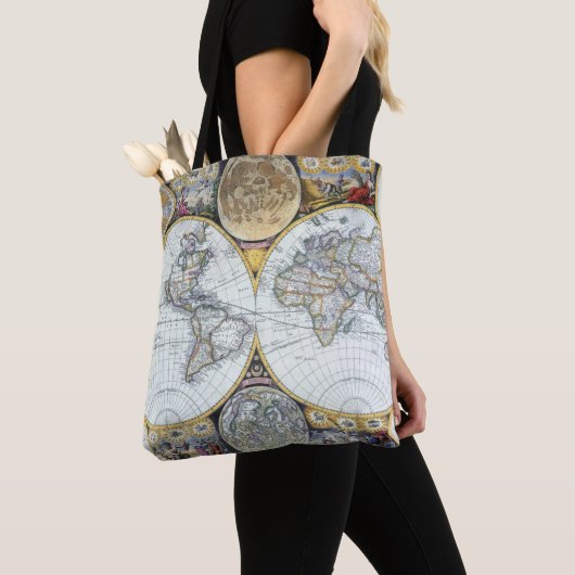 Antiek Wereldkaart, Atlas Maritimus van John Selle Tote Bag (Dichtbij)