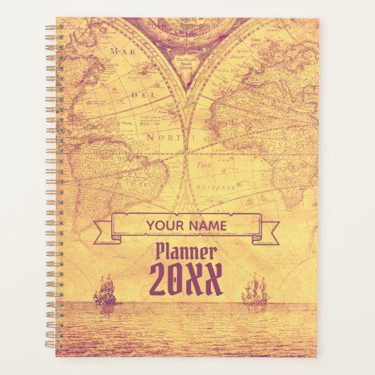 Antiek Wereldkaart avonturier Planner (Voorkant)