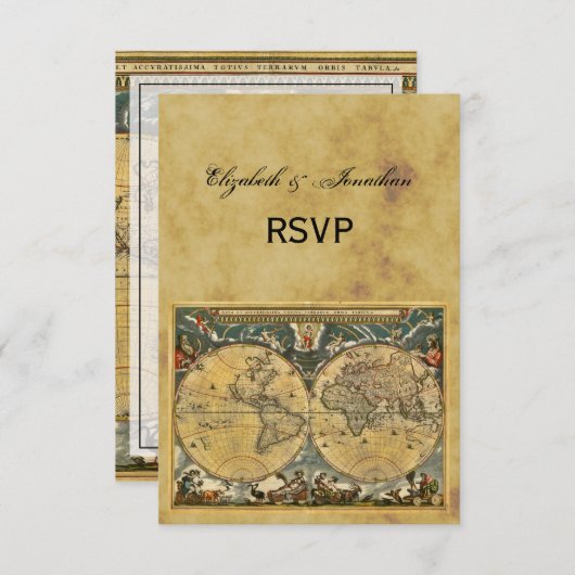 Antiek Wereldkaart, BG RSVP met onderdruk (Voorkant / Achterkant)