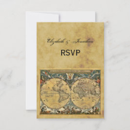 Antiek Wereldkaart, BG RSVP met onderdruk Kaartje