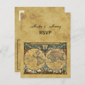 Antiek Wereldkaart, BG RSVP met onderdruk Uitnodiging Briefkaart (Voorkant / Achterkant)