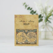 Antiek Wereldkaart, BG RSVP met onderdruk Uitnodiging Briefkaart (Staand voorkant)