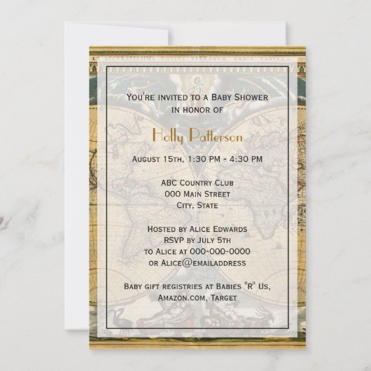 Antiek Wereldkaart, BG V-Baby shower Kaart (Achterkant)