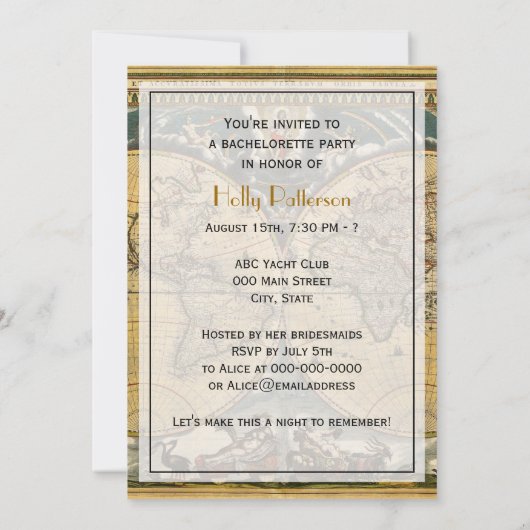 Antiek Wereldkaart, BG V Bachelorette Kaart (Achterkant)