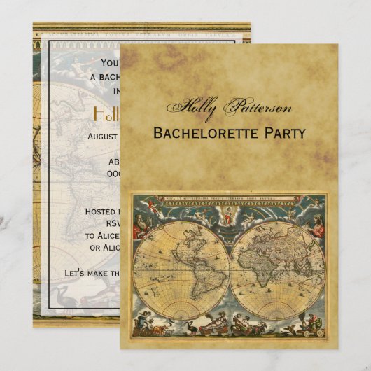 Antiek Wereldkaart, BG V Bachelorette Kaart (Voorkant / Achterkant)