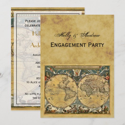 Antiek Wereldkaart, BG V-Verloving Kaart (Voorkant / Achterkant)