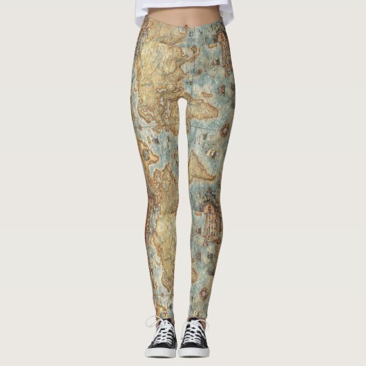  antiek wereldkaart bij nood leggings (Voorkant)