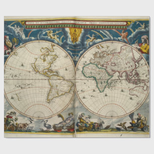 Antiek Wereldkaart - Blaeu, Joan 1664 Cadeaupapier