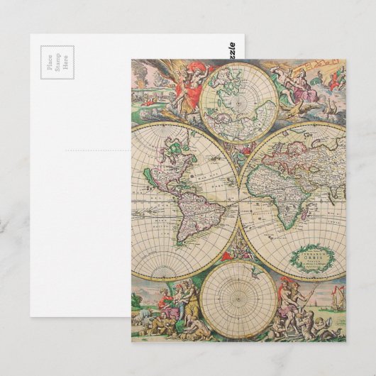 Antiek Wereldkaart Briefkaart (Voorkant / Achterkant)