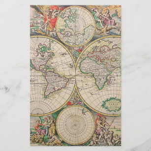 Antiek Wereldkaart Briefpapier