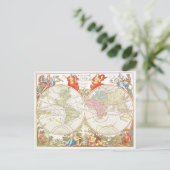 Antiek Wereldkaart c1694 Briefkaart (Staand voorkant)