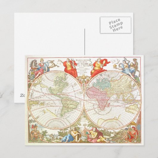 Antiek Wereldkaart c1694 Briefkaart (Voorkant / Achterkant)