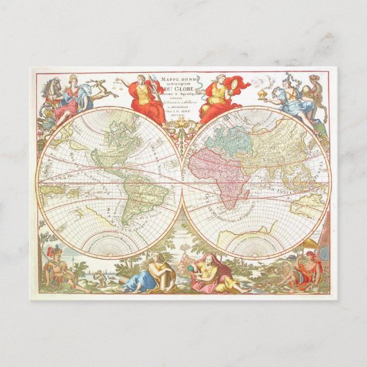 Antiek Wereldkaart c1694 Briefkaart (Voorkant)