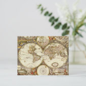 Antiek Wereldkaart, c. 1680. Door Frederick de Wit Briefkaart (Staand voorkant)