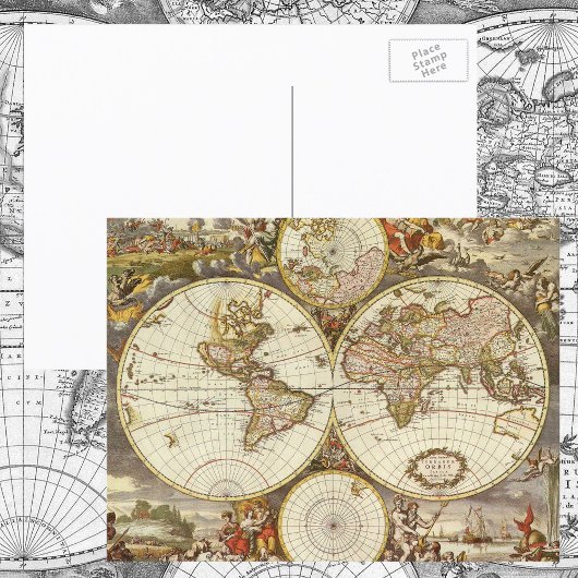 Antiek Wereldkaart, c. 1680. Door Frederick de Wit Briefkaart